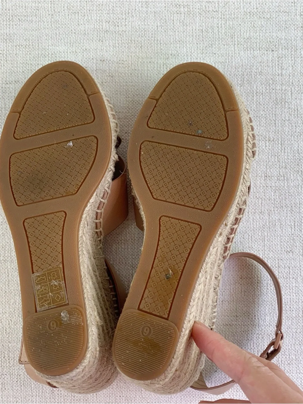 Tory Burch women's leather Espadrille Wedge Sandals blush tan size 9